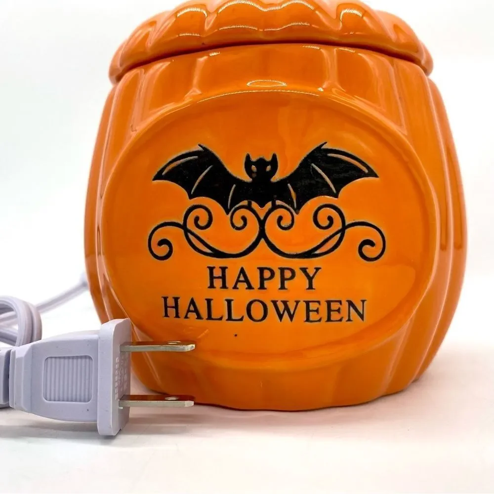 Black Bat Ceramic Pumpkin Happy Halloween Wax Warmer New
